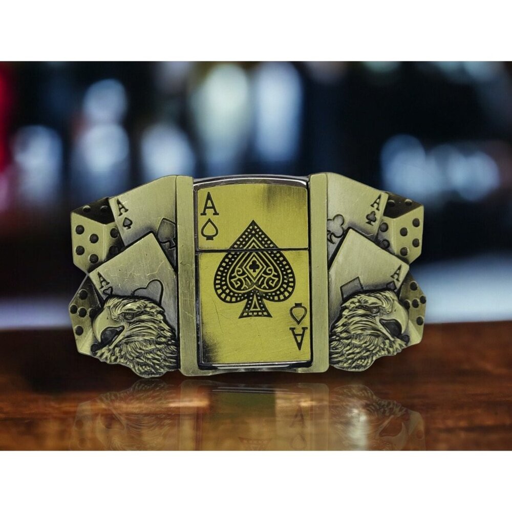 Aces Dice Eagles Lighter Belt Buckle - Lighter Holder  - Free Personal Engraving